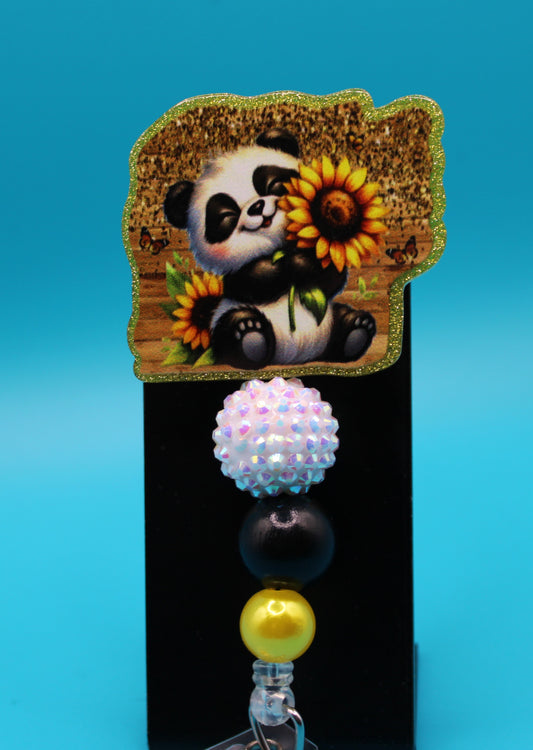 Panda Sunflower Acrylic Badge Reel
