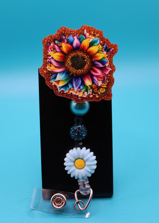 Turquoise Sunflower Acrylic Badge Reel