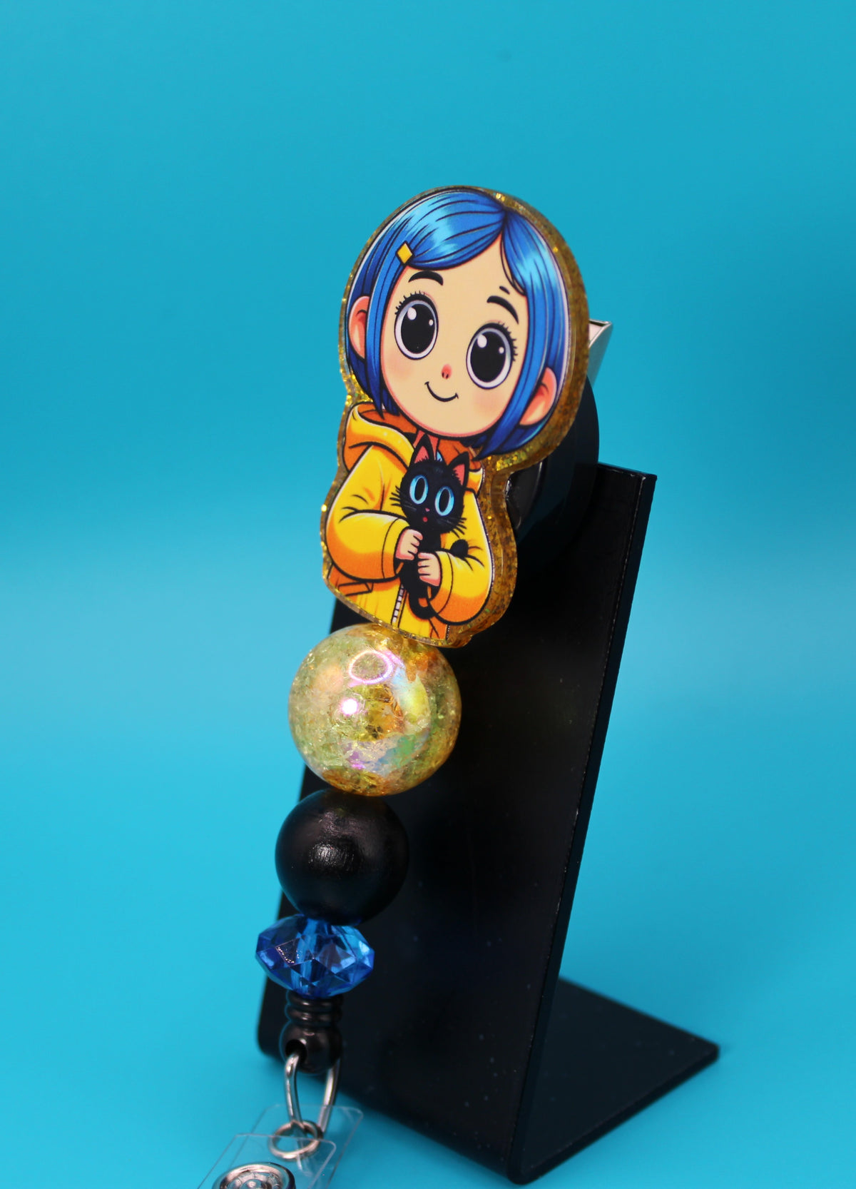 Blue Haired Girl Acrylic Badge Reel