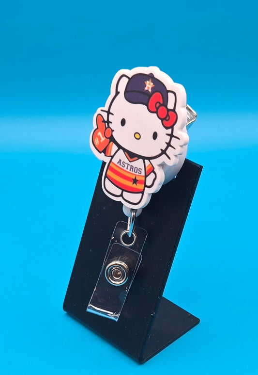 Sports Themed Cat with Baseball Glove Acrylic Badge Reel