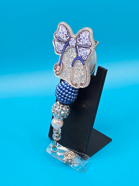 Medical Bow - Blue, Acrylic Badge Reel