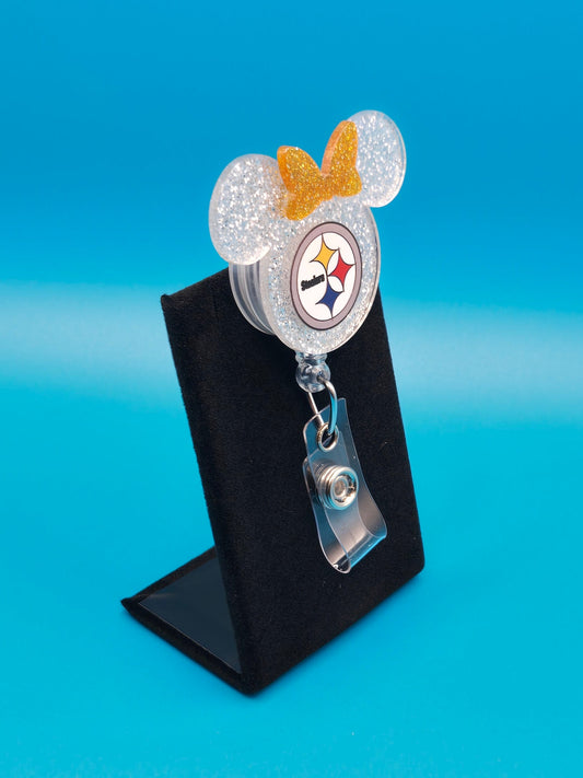 Sports Themed Mouse Profile Football Acrylic Badge Reel