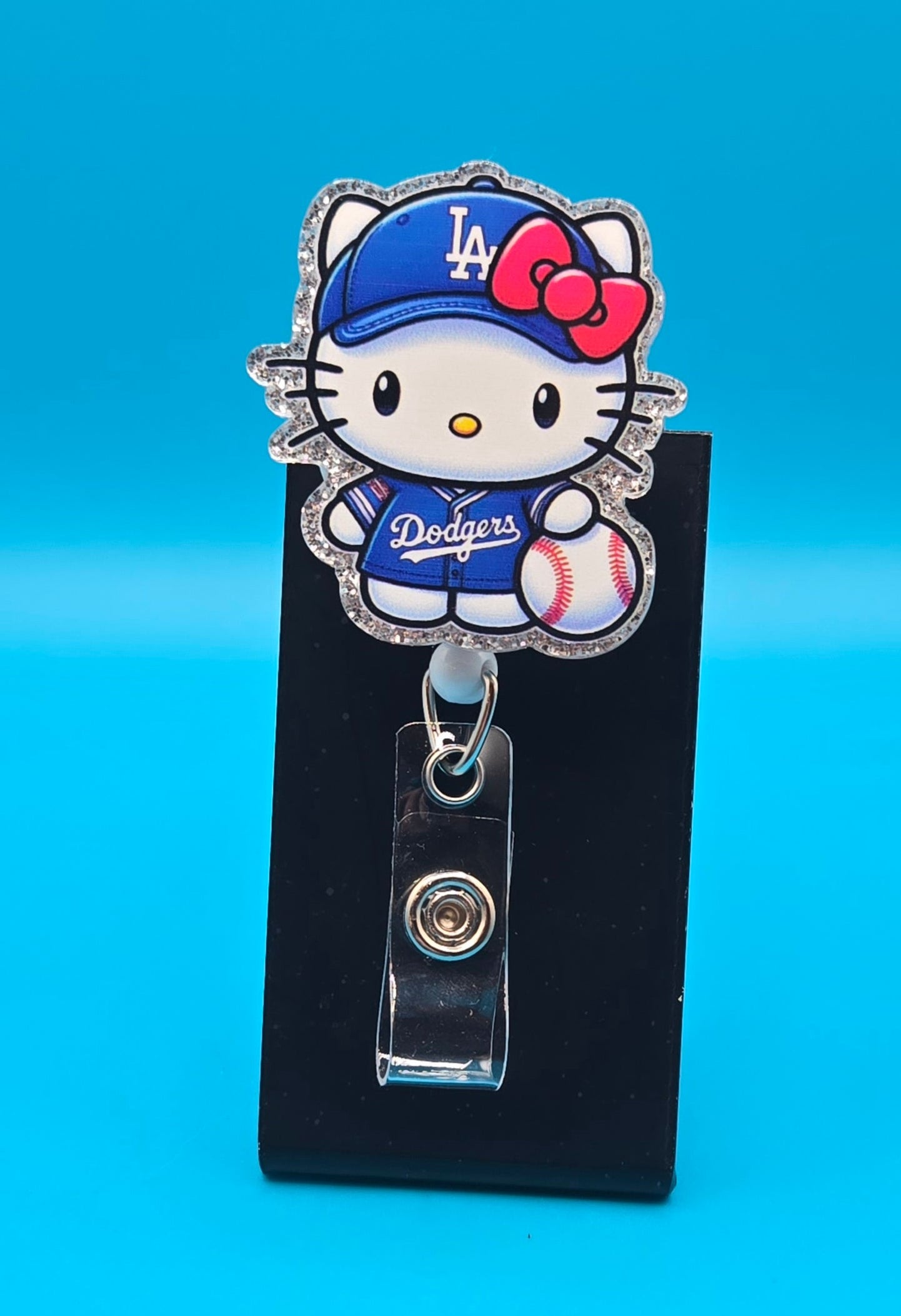 Sports Themed Cat with Baseball Acrylic Badge Reel