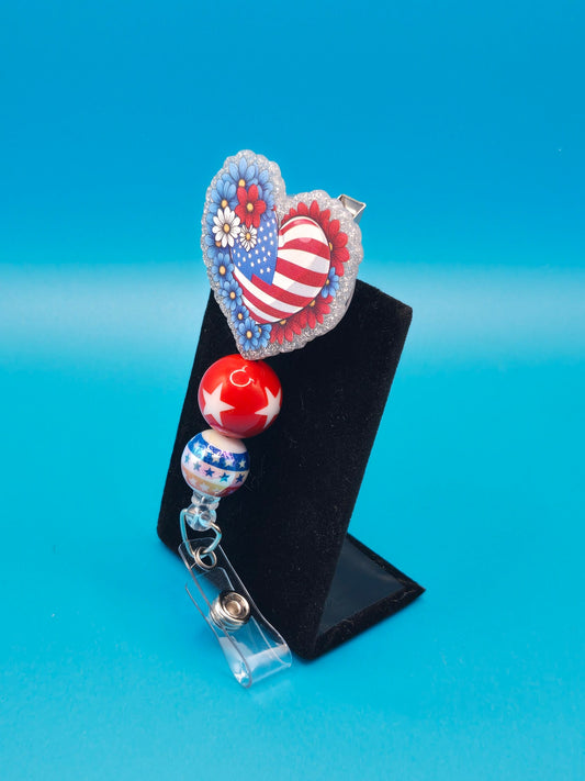 Patriotic Heart Acrylic Badge Reel