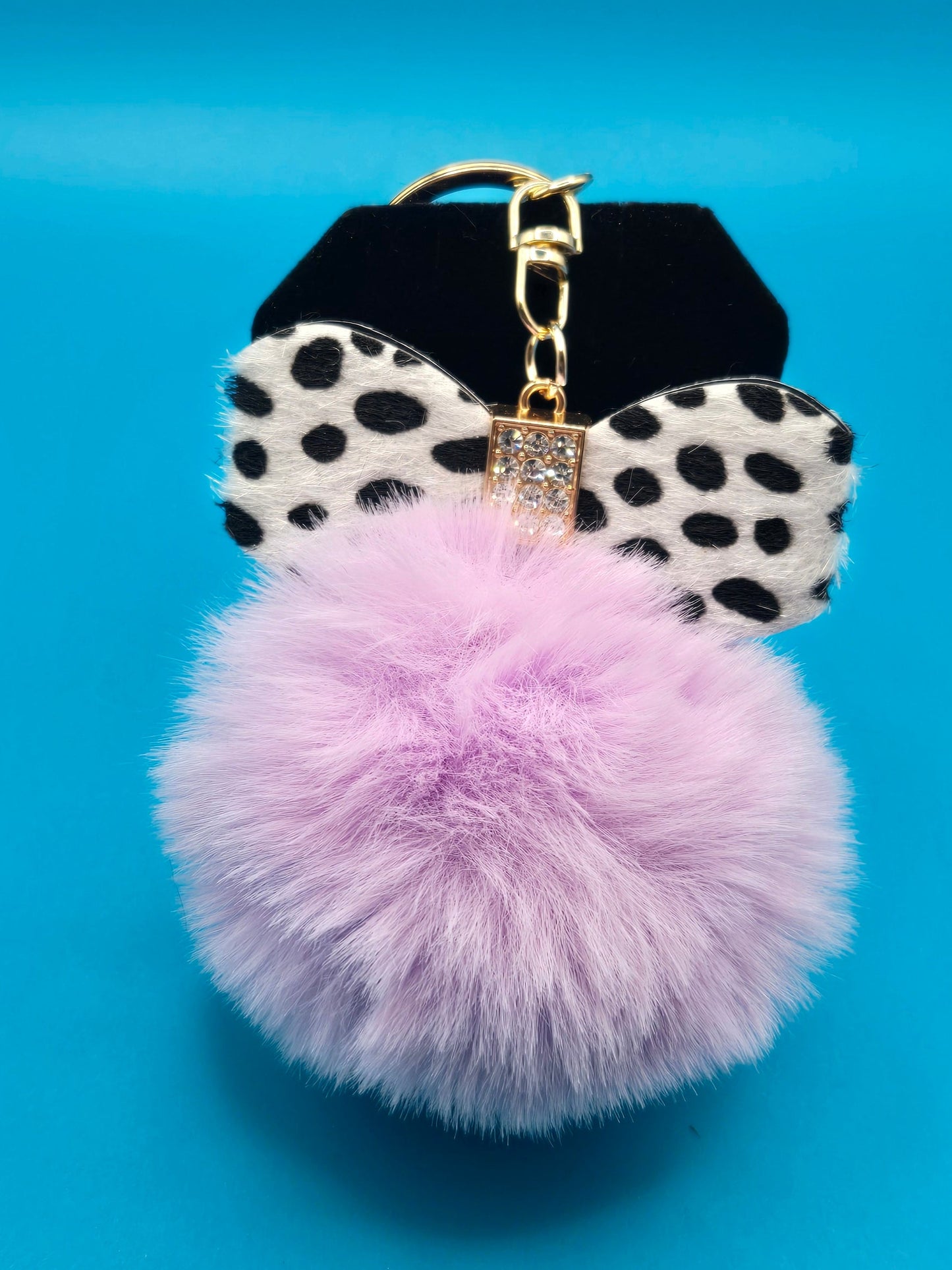 Fur Stuffed Ball with Bow Keychain