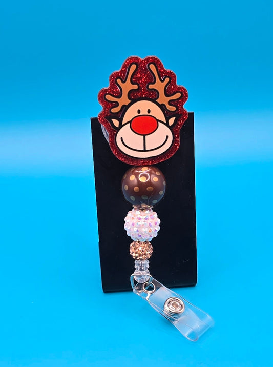 Christmas Reindeer Red Nose Badge Reel