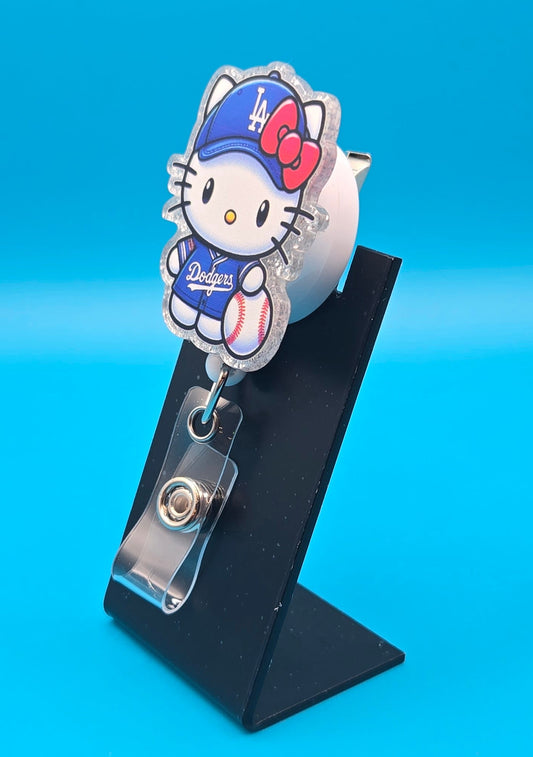 Sports Themed Cat with Baseball Acrylic Badge Reel