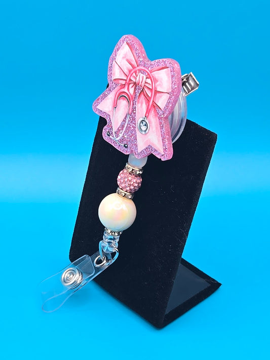 Pink Medical Bow Acrylic Badge Reel