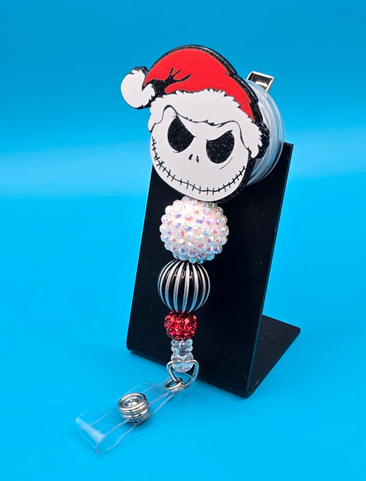 Santa Skeleton Man Acrylic Sassy Badge Reel