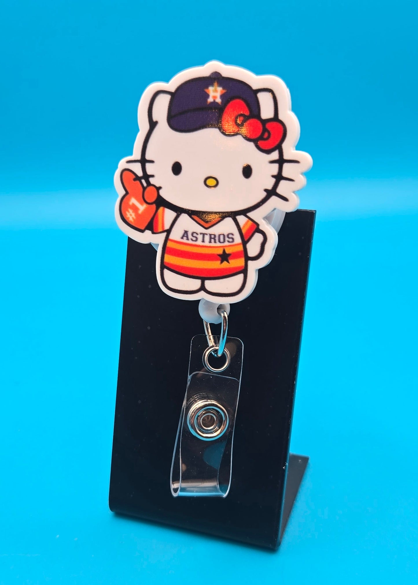 Sports Themed Cat with Baseball Glove Acrylic Badge Reel
