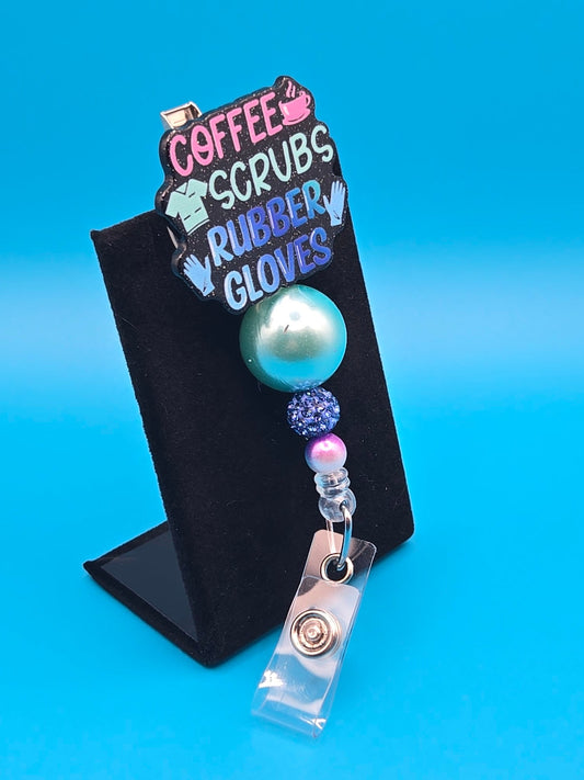 Coffee Scrubs Rubber Gloves Acrylic Badge Reel