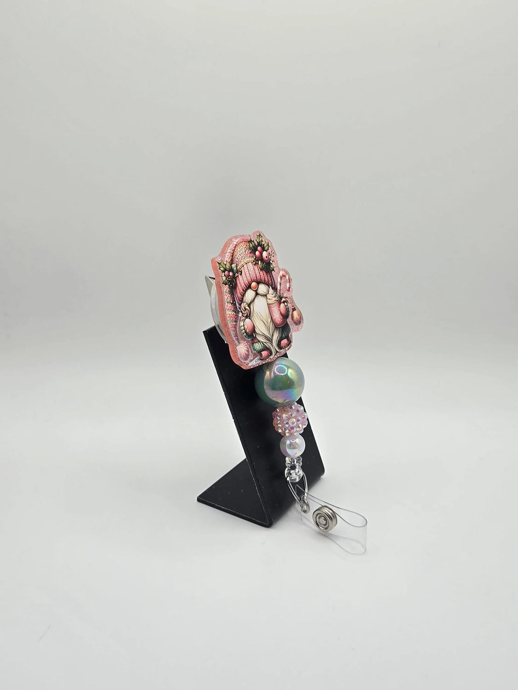 ✨ Pink Christmas Gnome Badge Reel – Cute Holiday ID Holder ✨