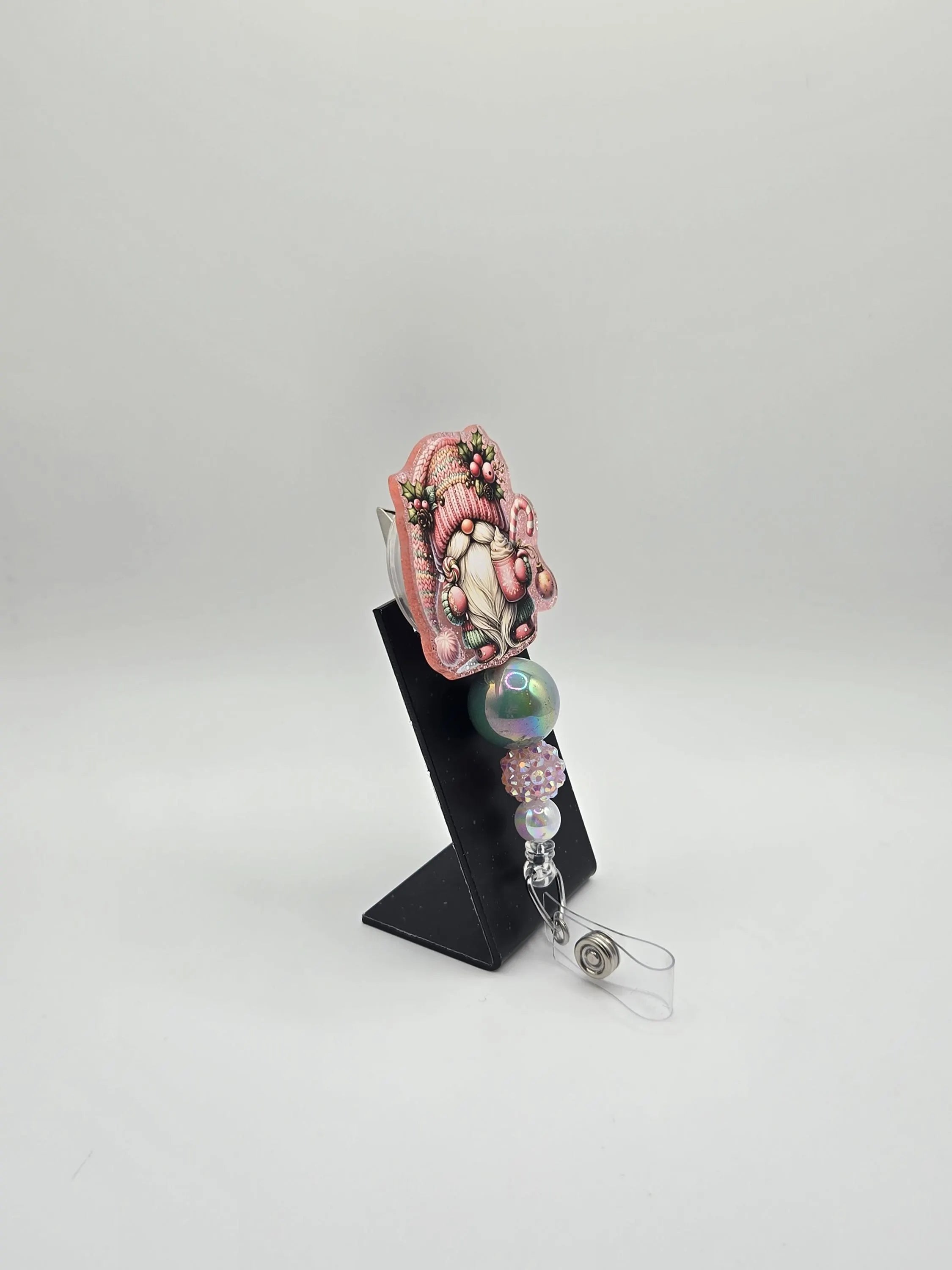 ✨ Pink Christmas Gnome Badge Reel – Cute Holiday ID Holder ✨