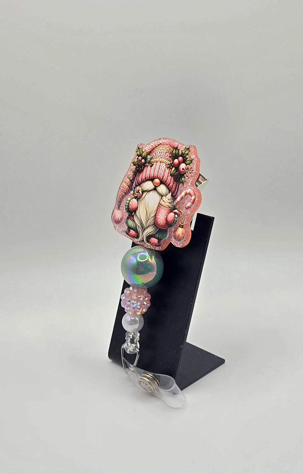 ✨ Pink Christmas Gnome Badge Reel – Cute Holiday ID Holder ✨