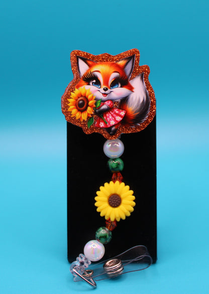 Fox with Sunflower Badge Reel
