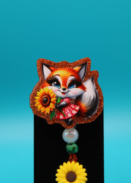 Fox with Sunflower Badge Reel