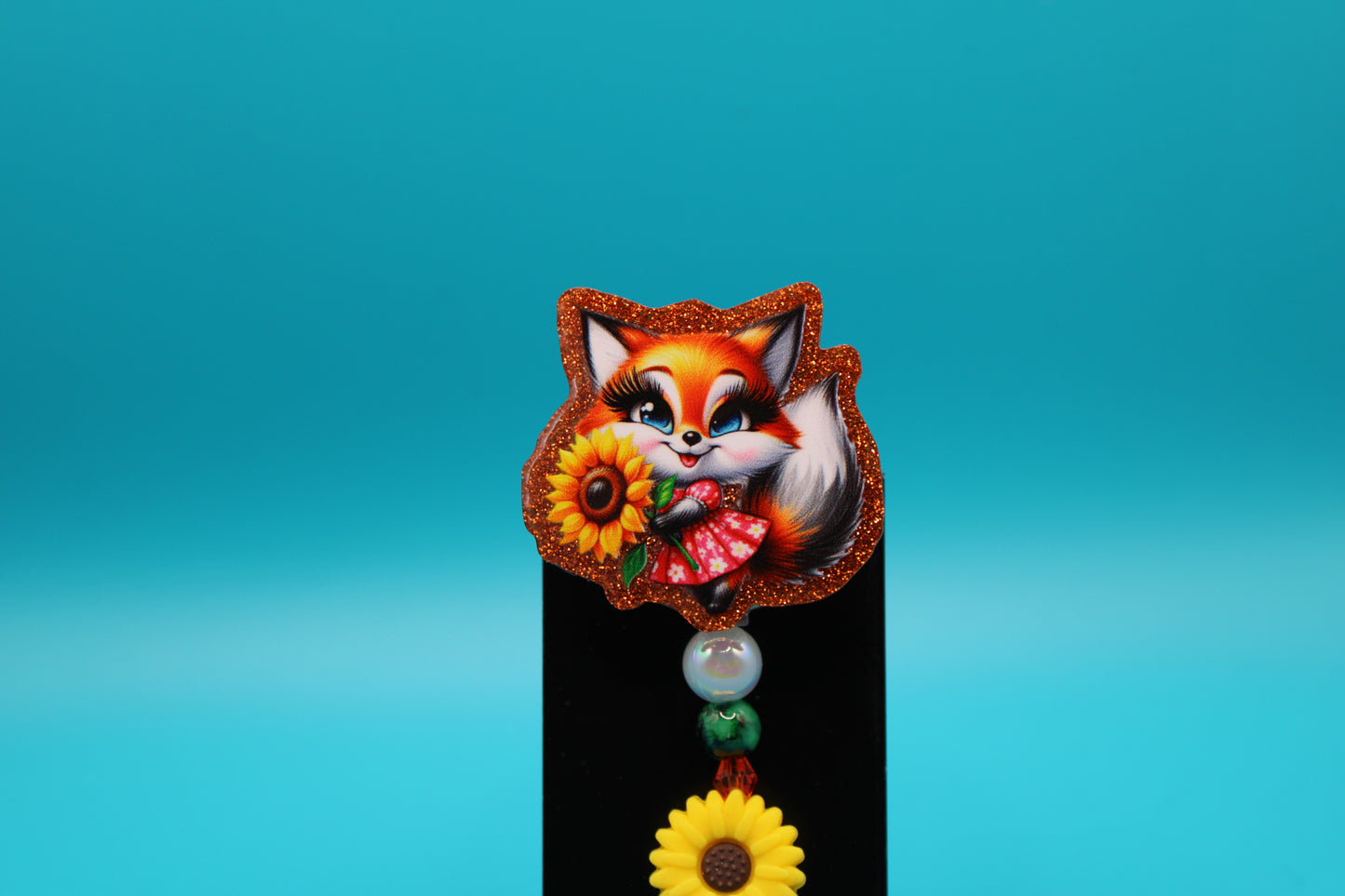 Fox with Sunflower Badge Reel