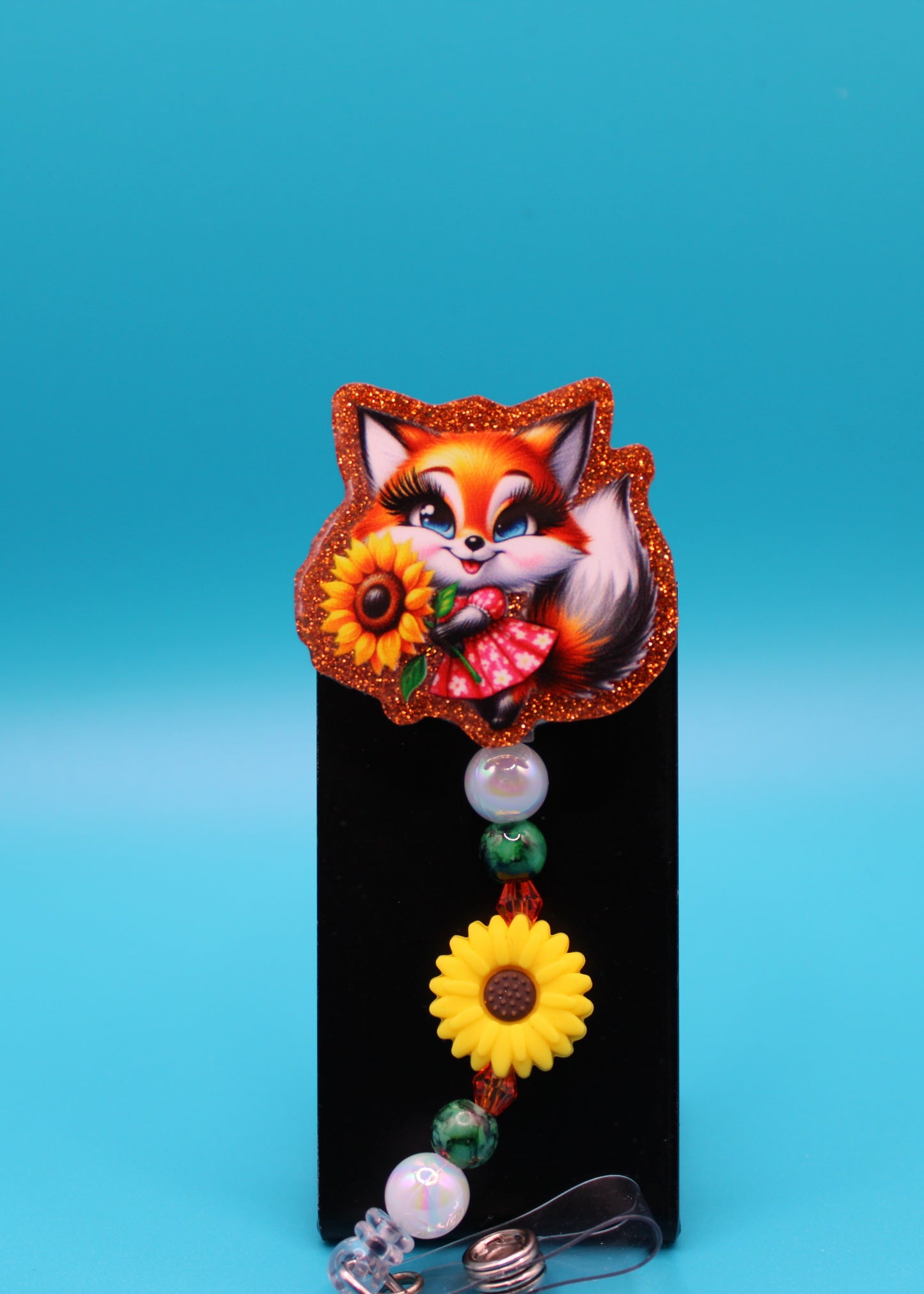 Fox with Sunflower Badge Reel