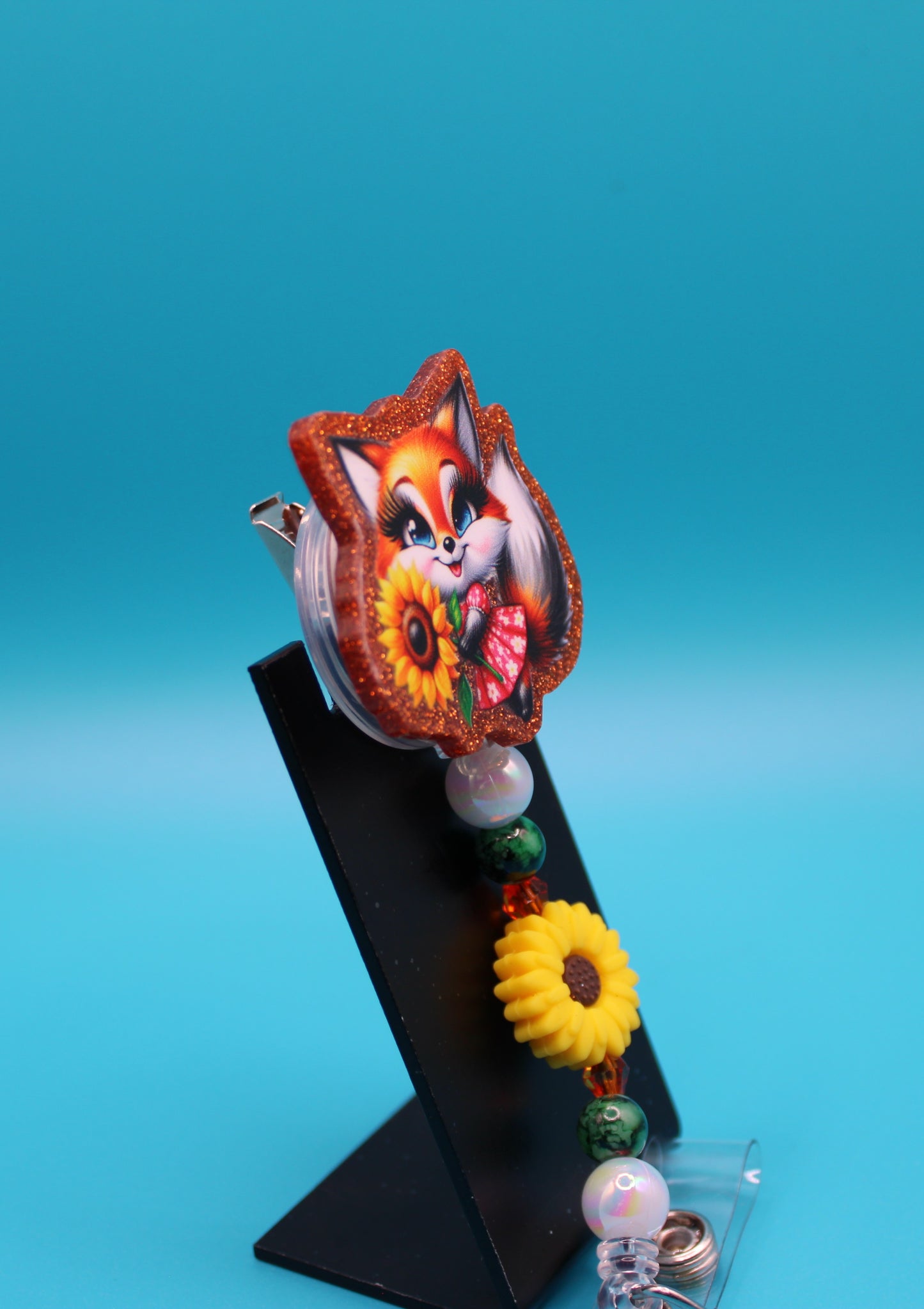 Fox with Sunflower Badge Reel