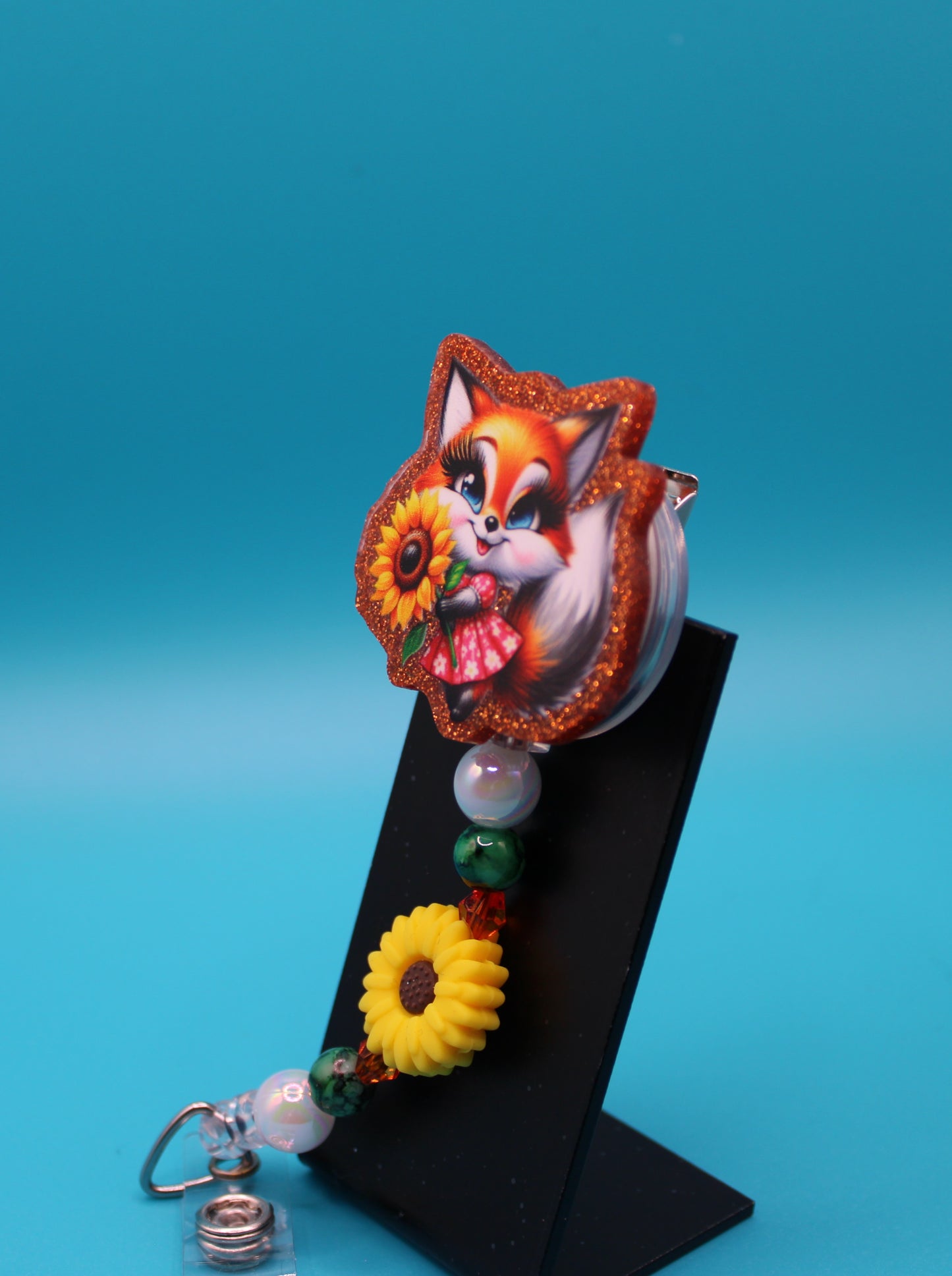 Fox with Sunflower Badge Reel