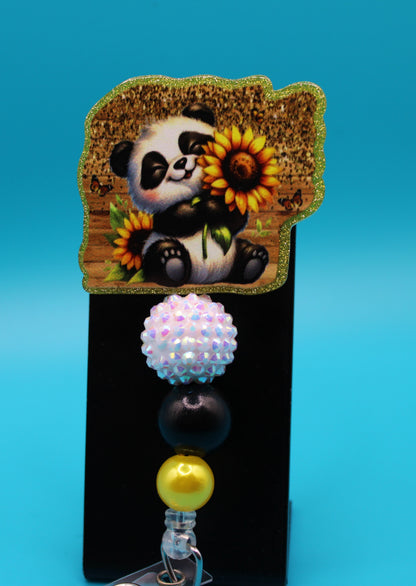 Panda Sunflower Acrylic Badge Reel