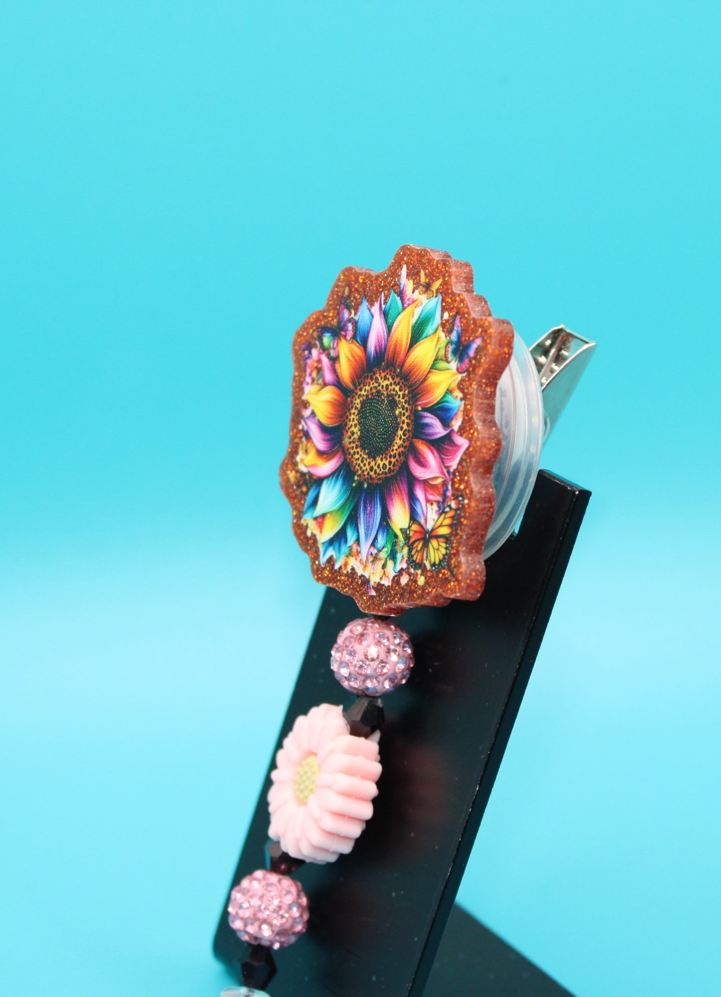 Pink Sunflower Acrylic Badge Reel