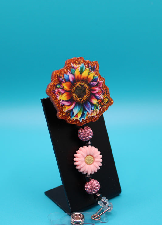 Pink Sunflower Acrylic Badge Reel