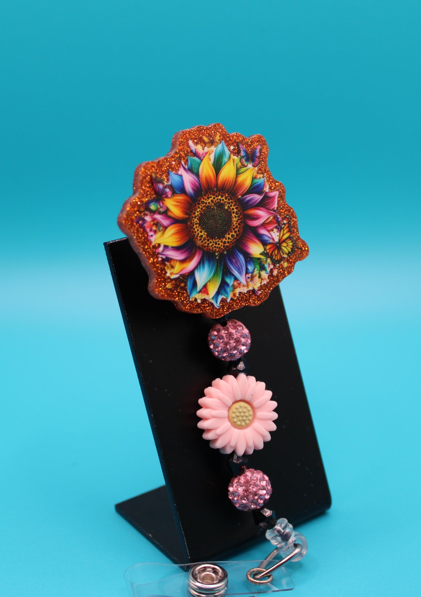 Pink Sunflower Acrylic Badge Reel