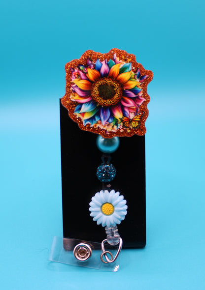 Turquoise Sunflower Acrylic Badge Reel