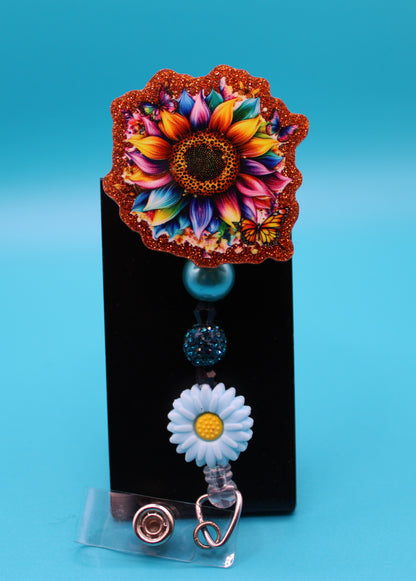 Turquoise Sunflower Acrylic Badge Reel