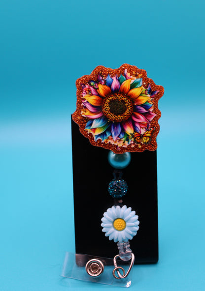 Turquoise Sunflower Acrylic Badge Reel