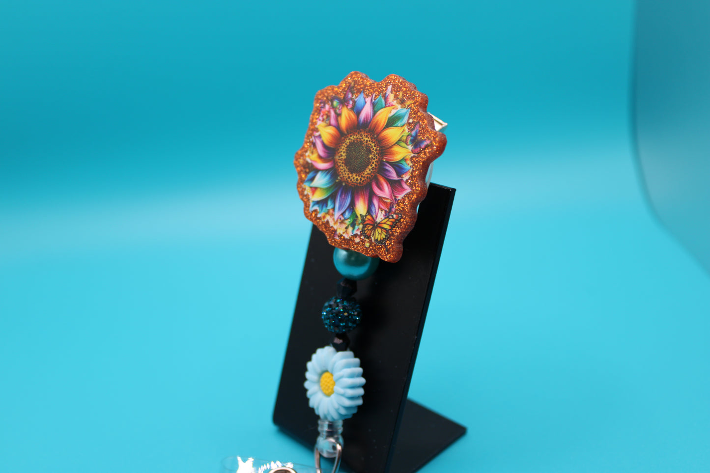 Turquoise Sunflower Acrylic Badge Reel