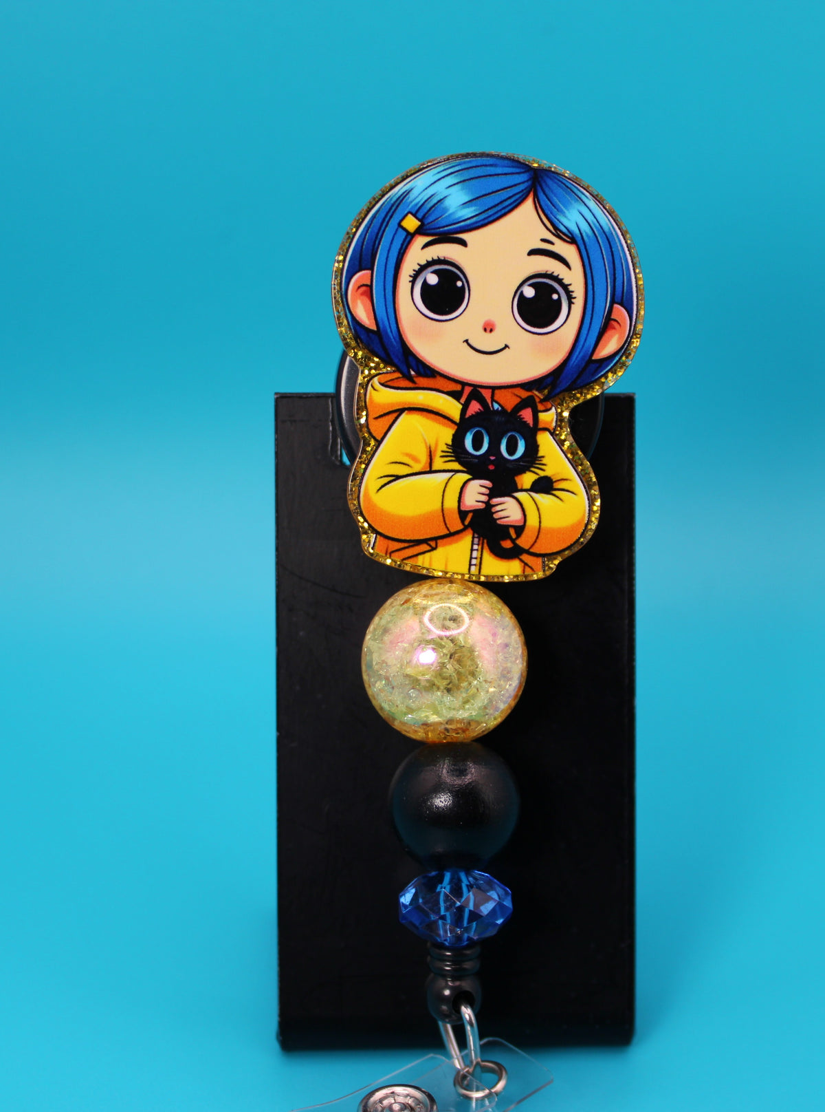 Blue Haired Girl Acrylic Badge Reel