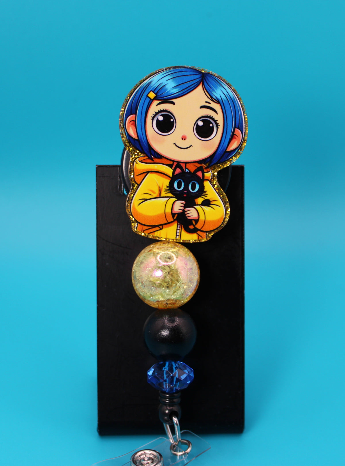 Blue Haired Girl Acrylic Badge Reel