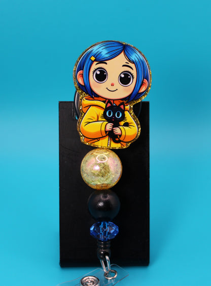 Blue Haired Girl Acrylic Badge Reel