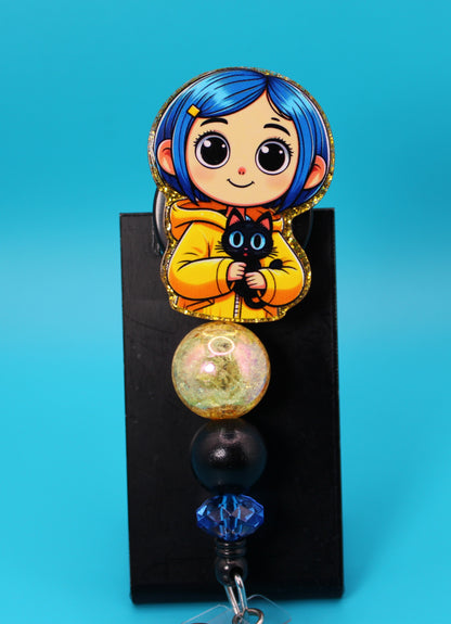 Blue Haired Girl Acrylic Badge Reel