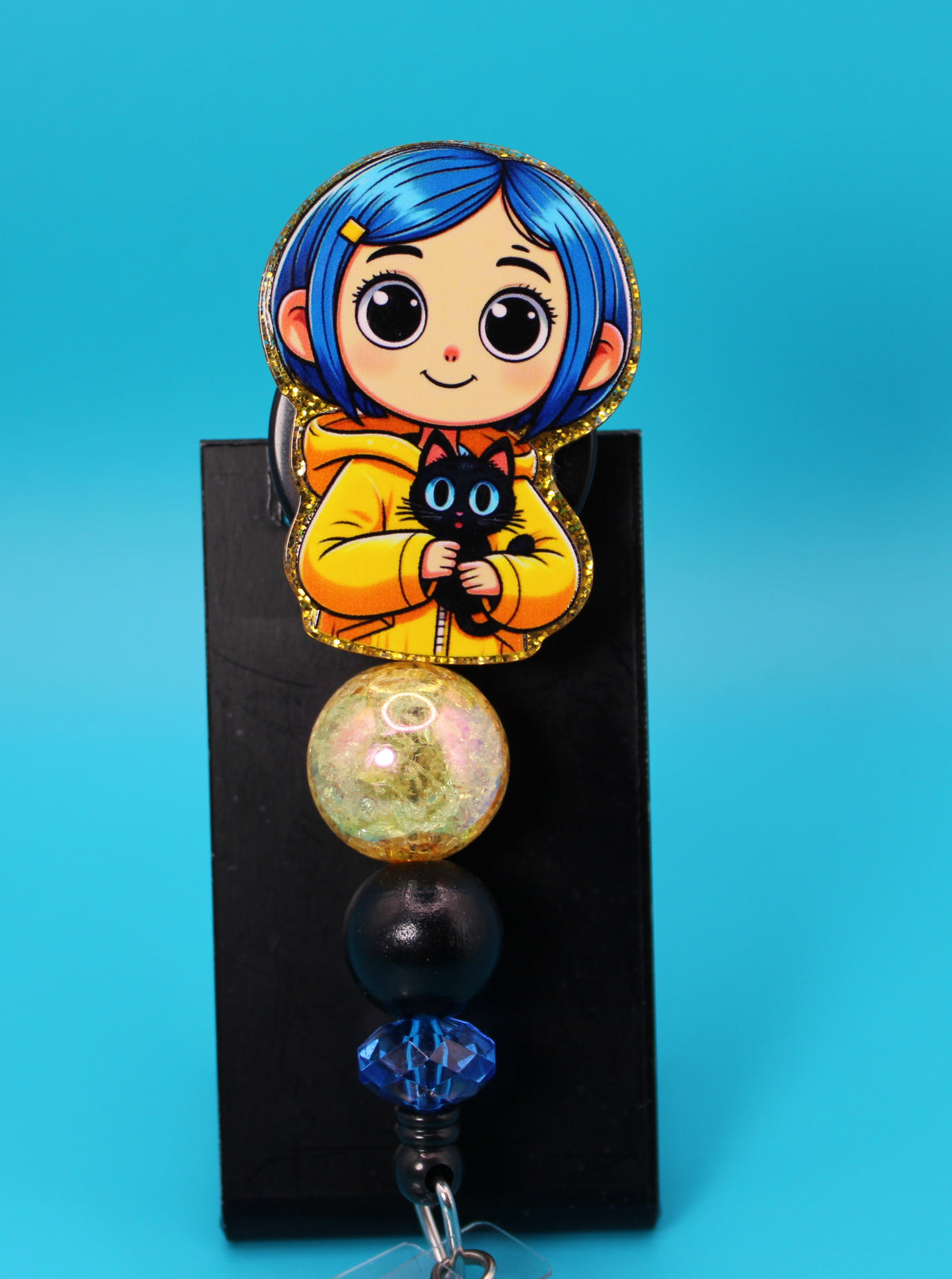 Blue Haired Girl Acrylic Badge Reel