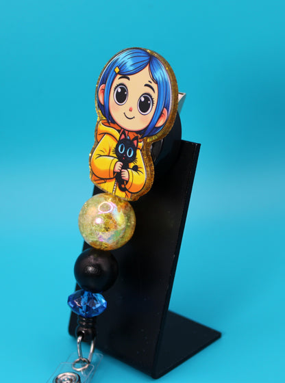 Blue Haired Girl Acrylic Badge Reel