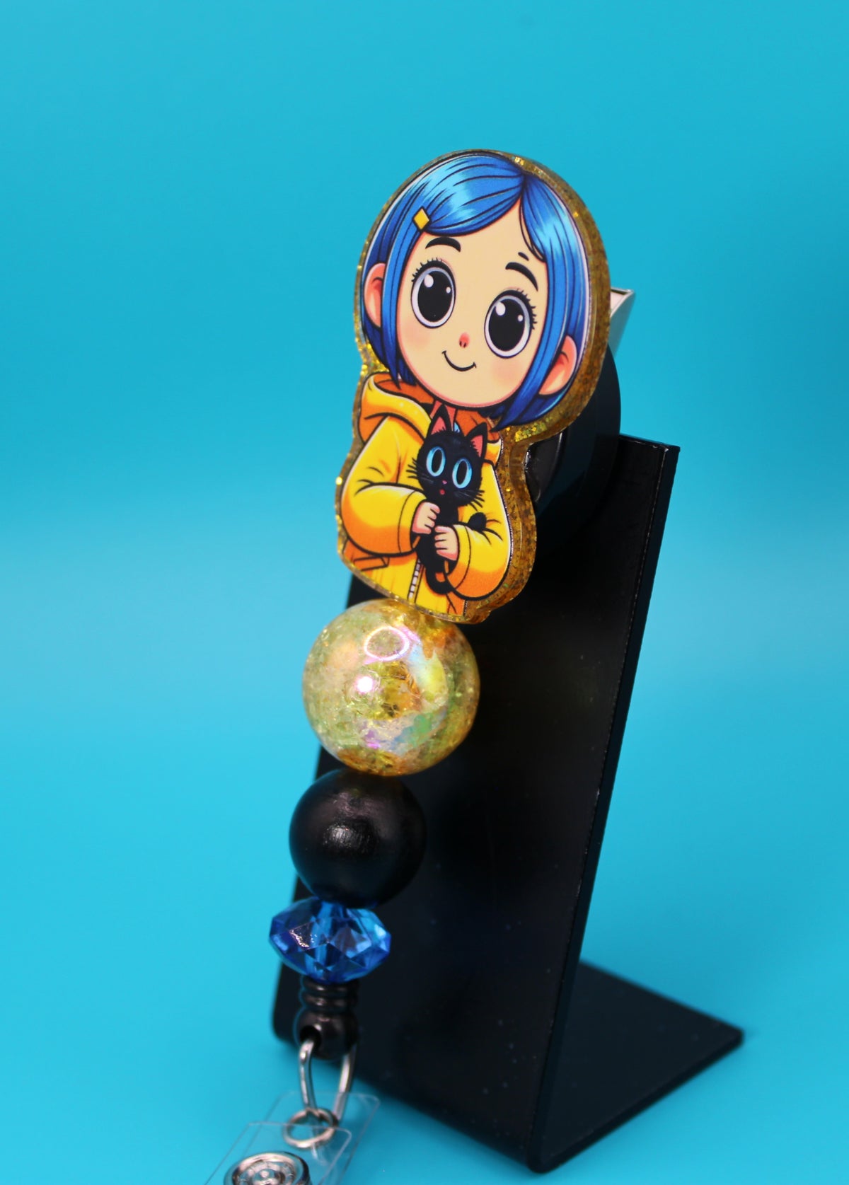 Blue Haired Girl Acrylic Badge Reel