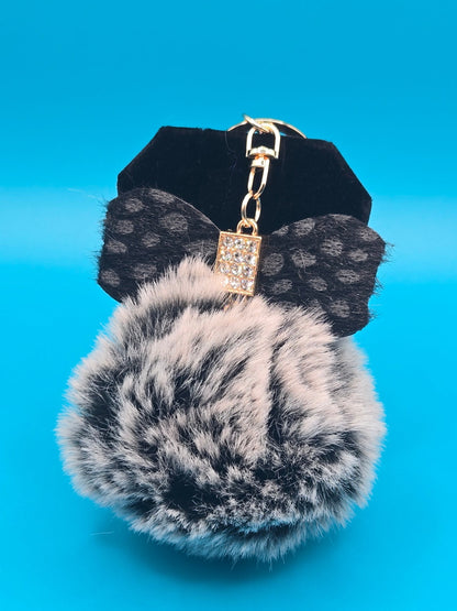 Fur Stuffed Ball with Bow Keychain