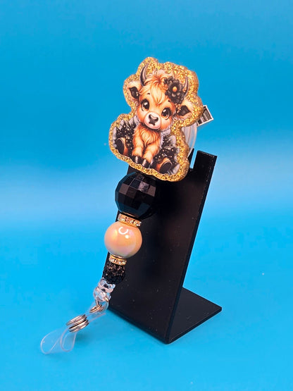 Gold Cow in Tutu Acrylic Badge Reel