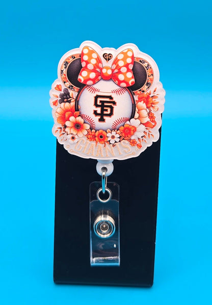 Sports Themed Mouse Profile Baseball Acrylic Badge Reel