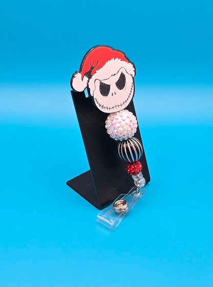 Santa Skeleton Man Acrylic Sassy Badge Reel