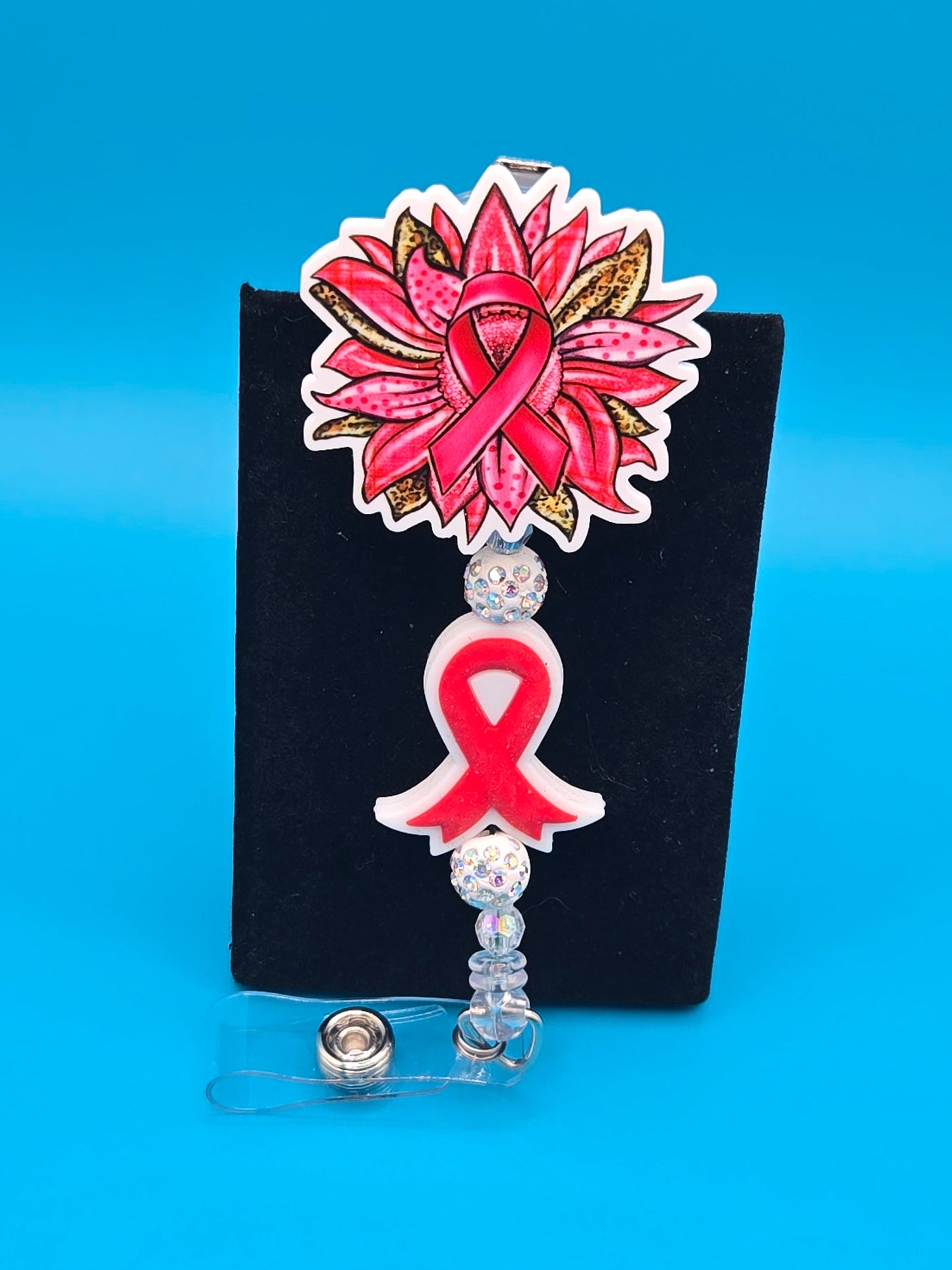 Flower Pink Ribbon Acrylic Badge Reel