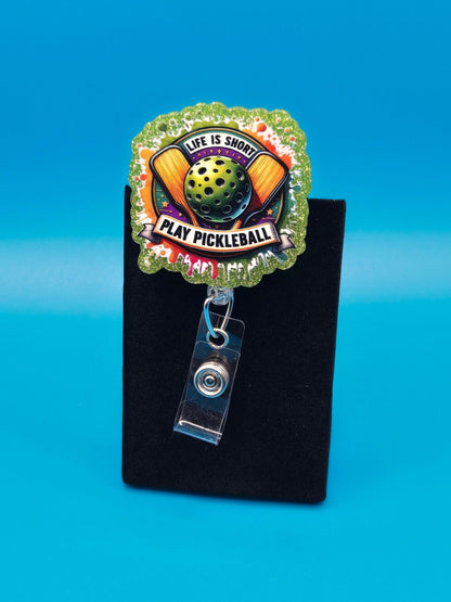 Sports Themed Pickleball Acrylic Badge Reel