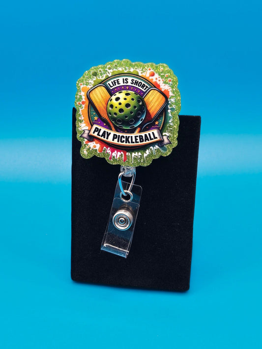 Sports Themed Pickleball Acrylic Badge Reel