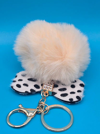 Fur Stuffed Ball with Bow Keychain