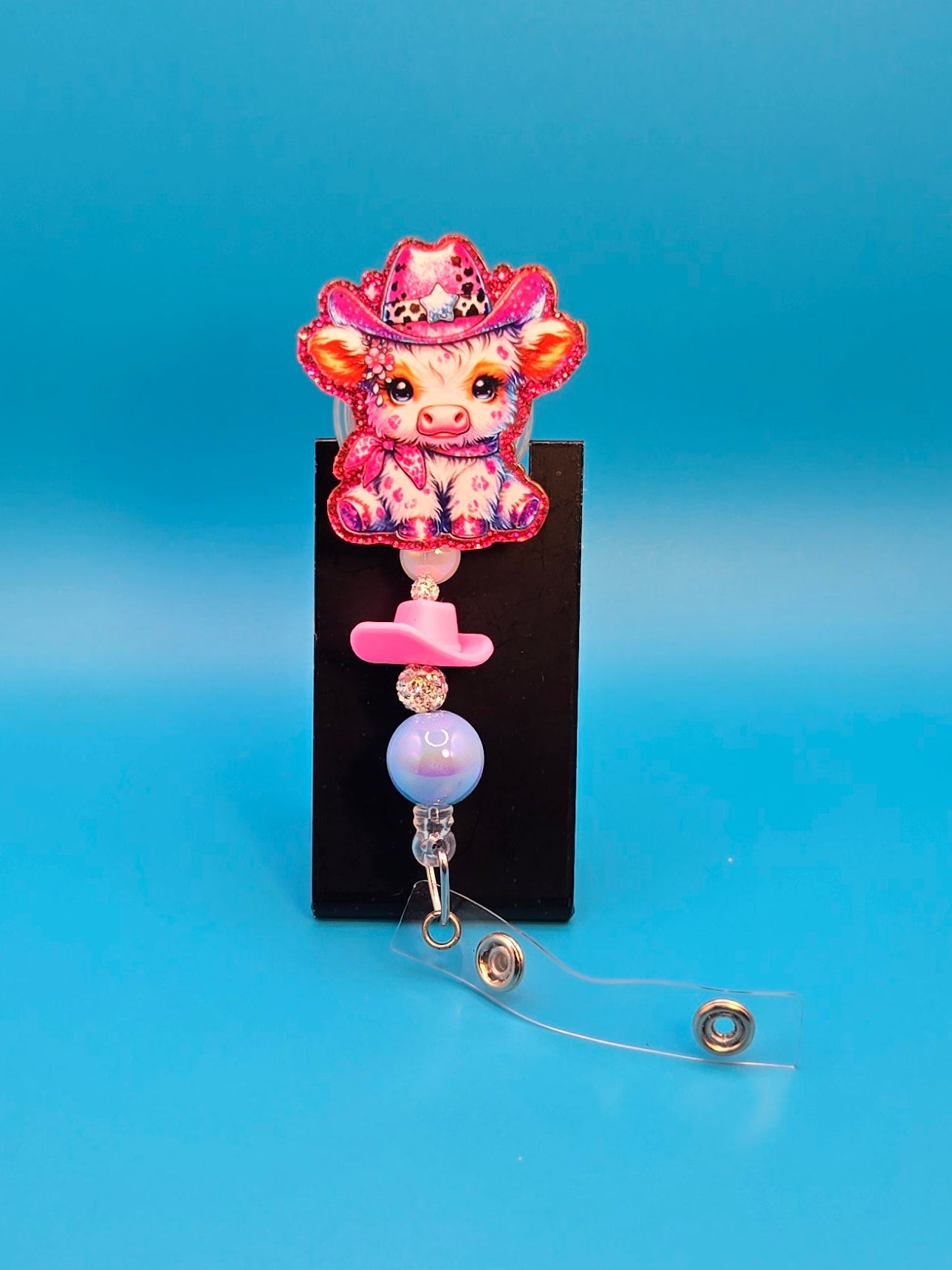 Cow in Cowgirl Hat Acrylic Badge Reel