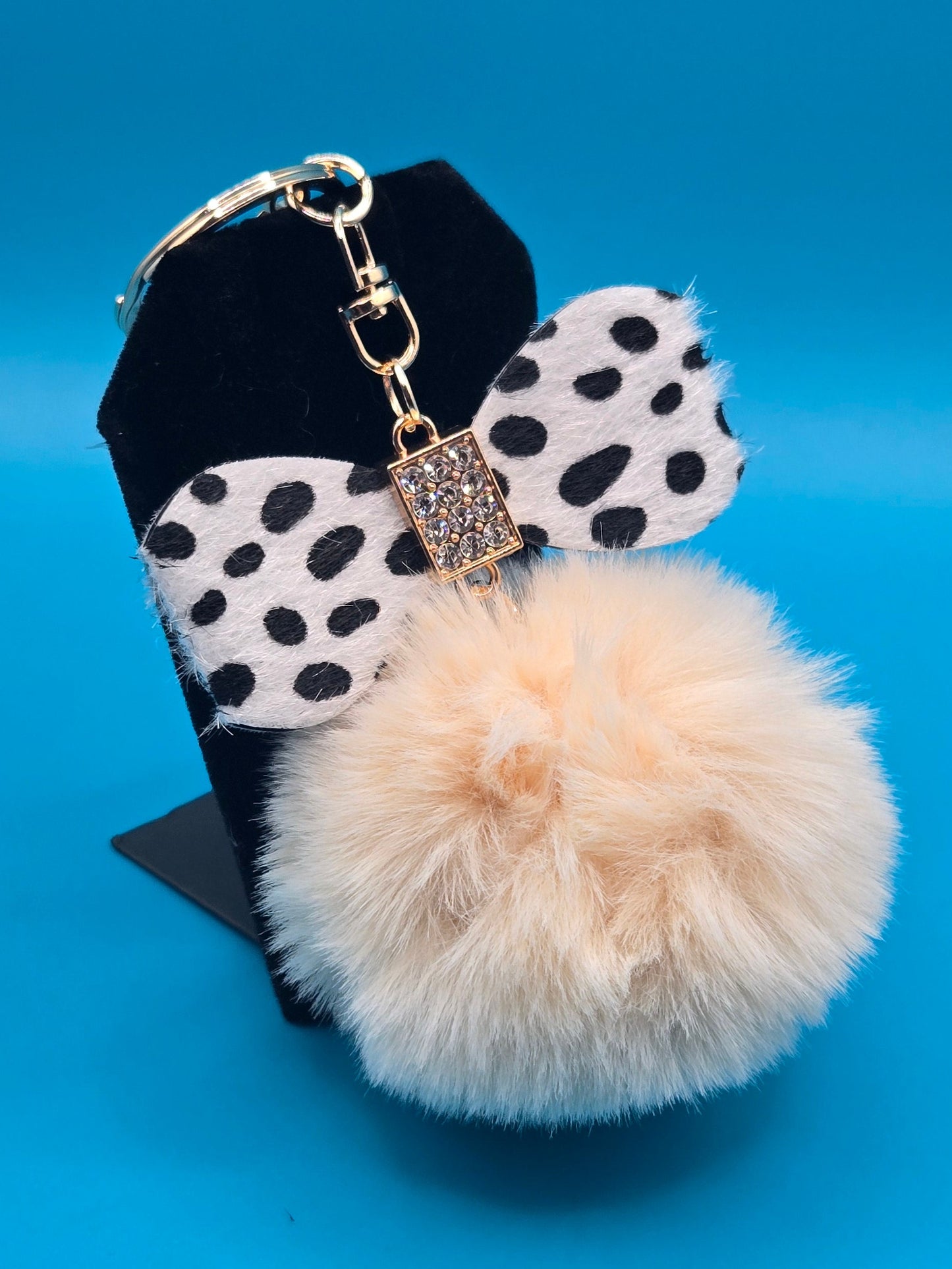 Fur Stuffed Ball with Bow Keychain