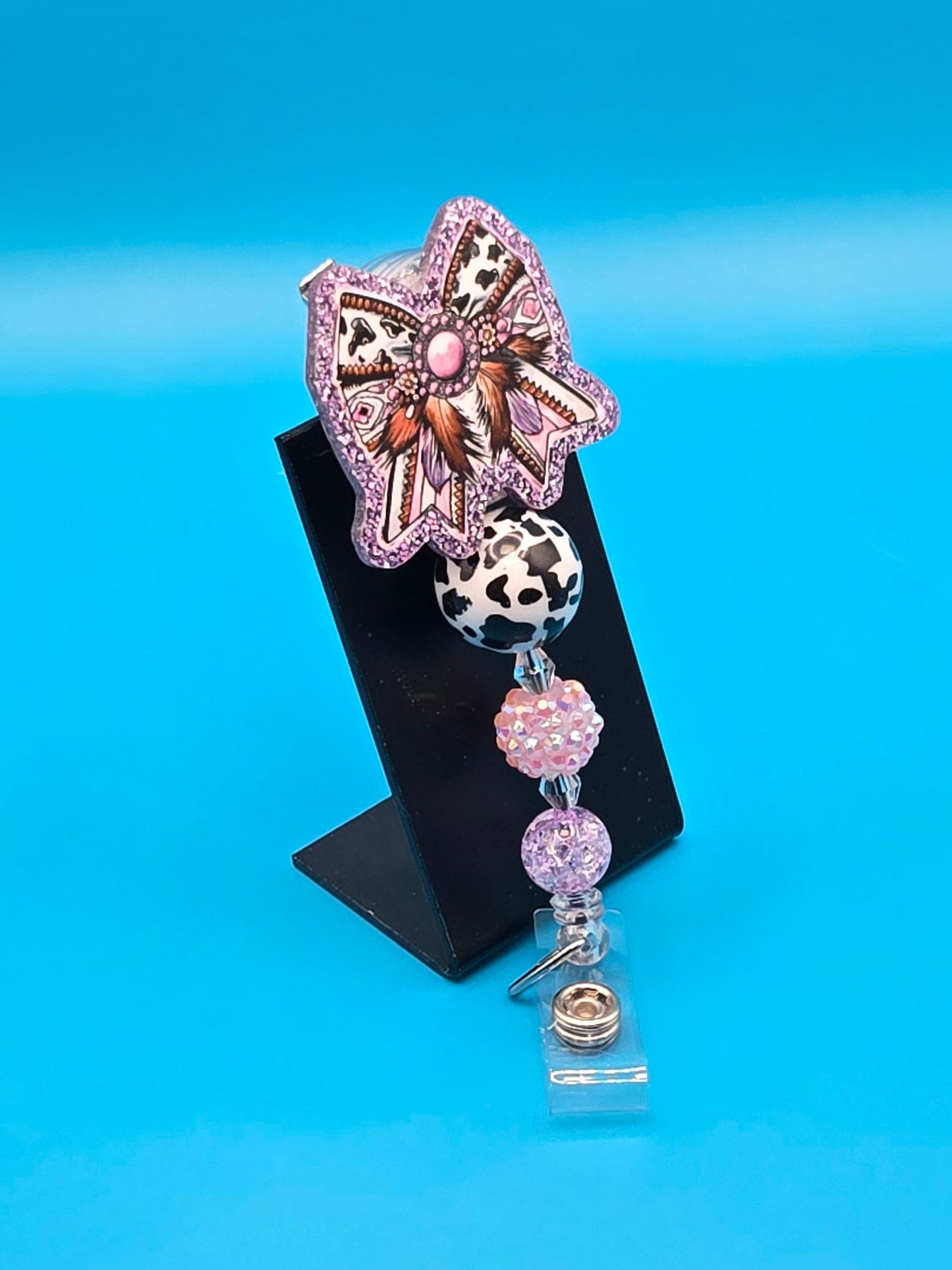 Pink Western Bow Acrylic Badge Reel